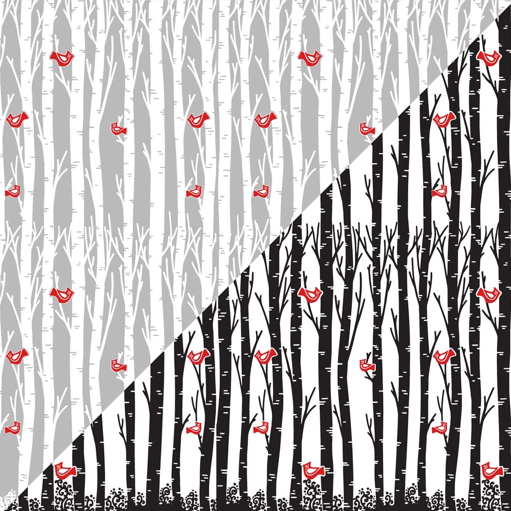 Sanbao Underglaze Transfer - Clayshare Birch & Cardinals - 19" x 13"